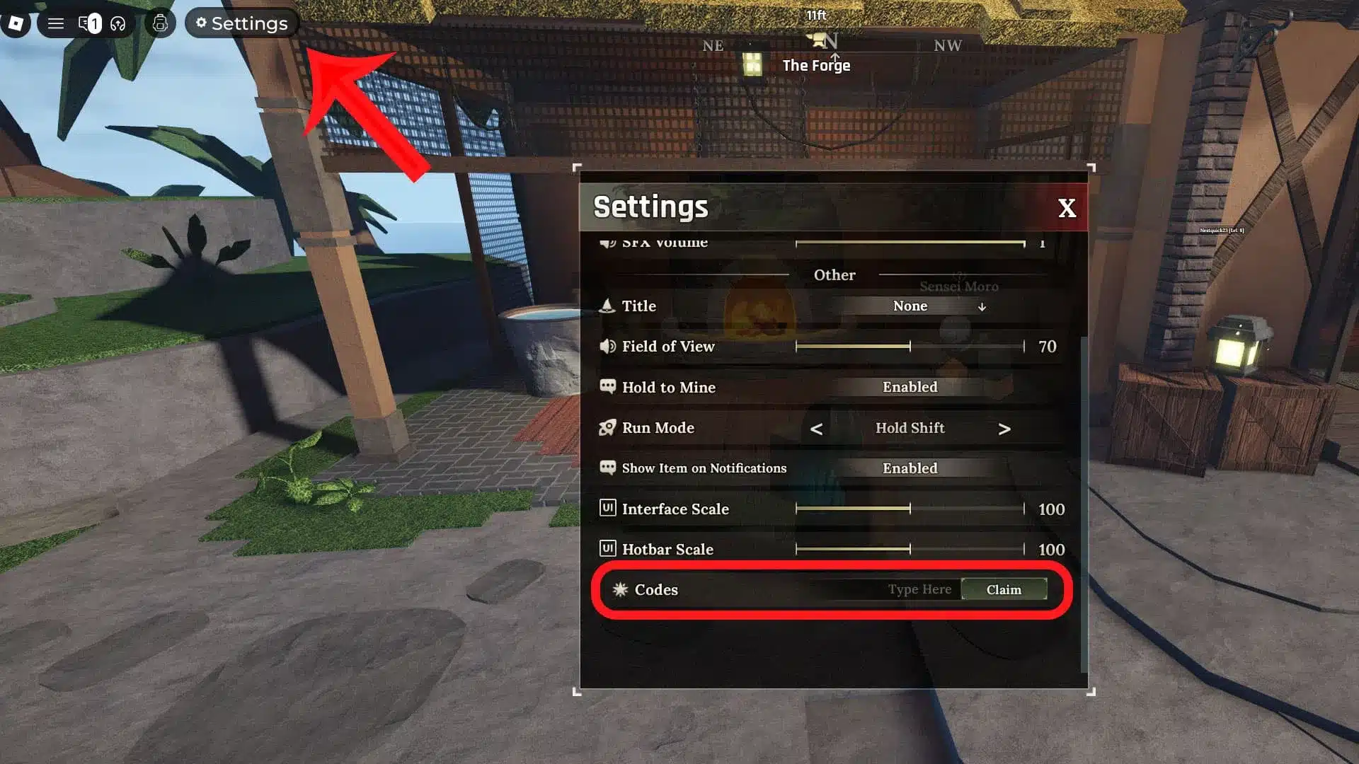activer un code dans roblox the forge screenshoot