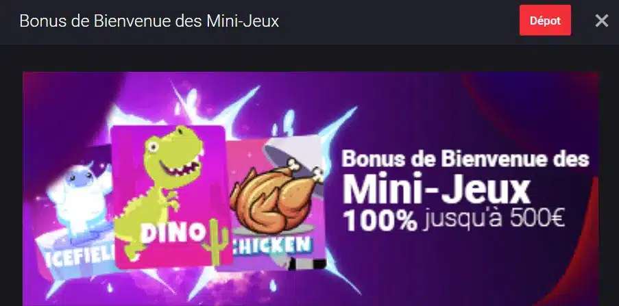 Bonus de bienvenue mini-jeux