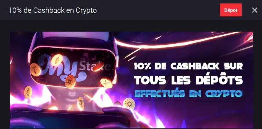 Cashback crypto dépot