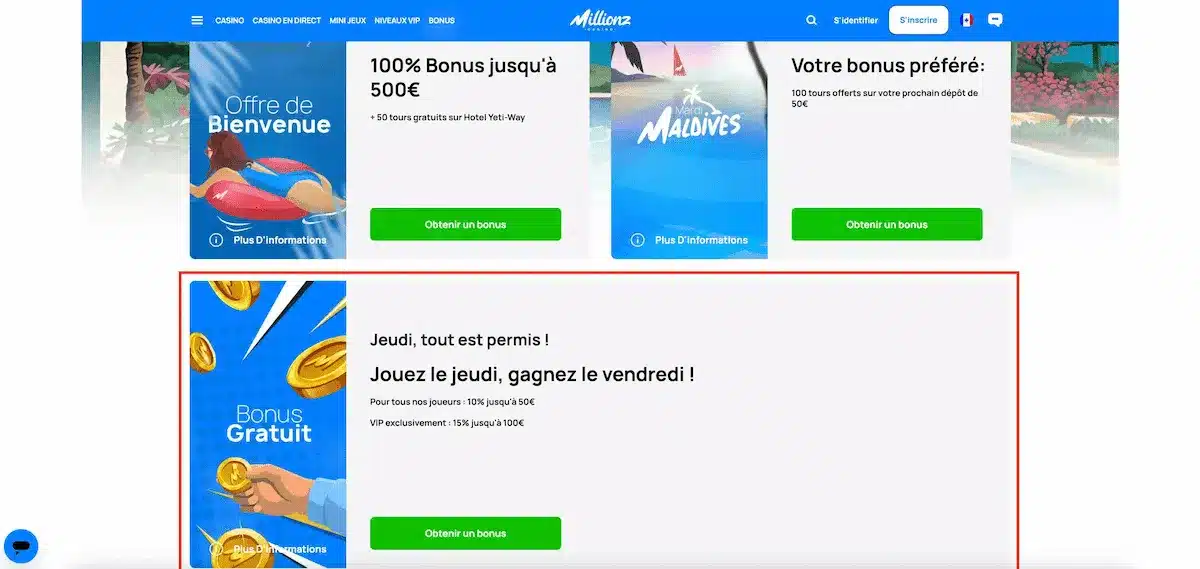 Offre de cashback pour Millionz