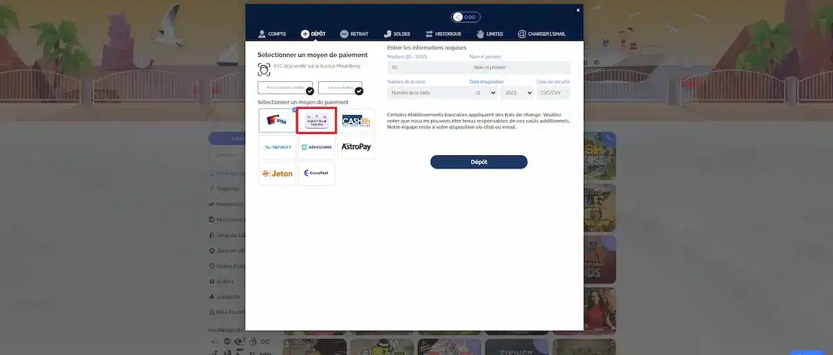 Etape 2 pour déposer en virement bancaire sur Azur Casino Etape 2 pour déposer en virement bancaire sur Azur Casino