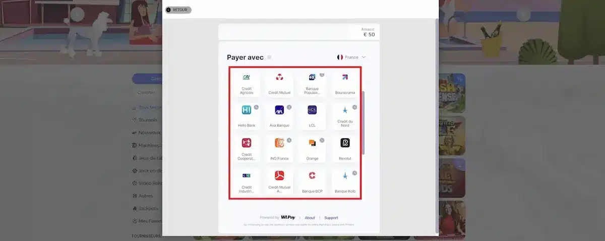 Différentes banques proposées pour déposer en virement bancaire Différentes banques proposées pour déposer en virement bancaire