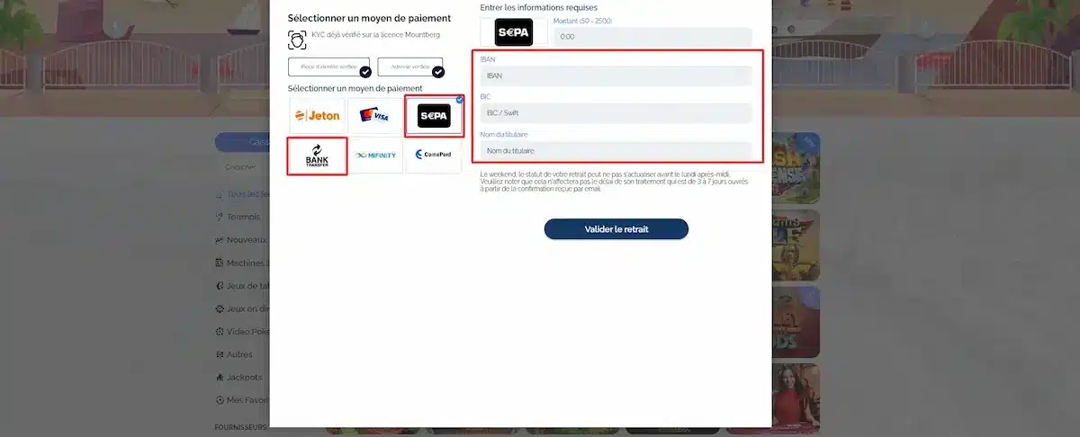 Informations demandées pour retirer votre argent en virement bancaire Informations demandées pour retirer votre argent en virement bancaire