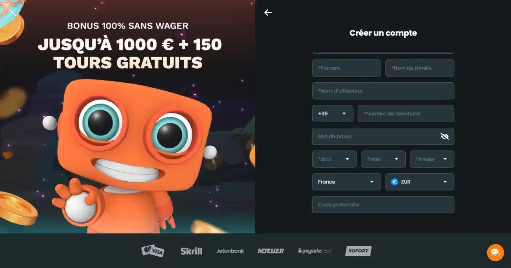 Inscription casino en ligne Hugo Bets