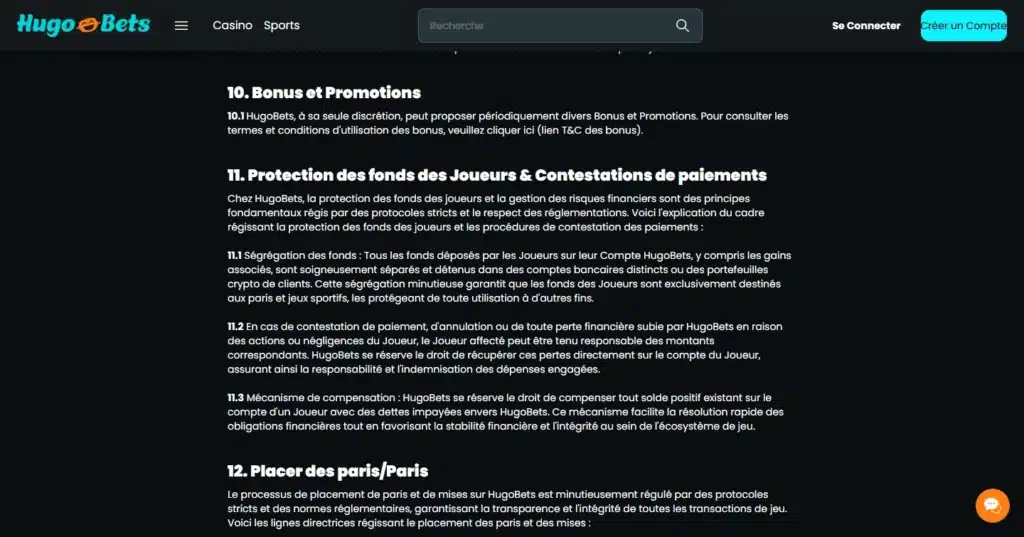 Protection des données Hugo Bets