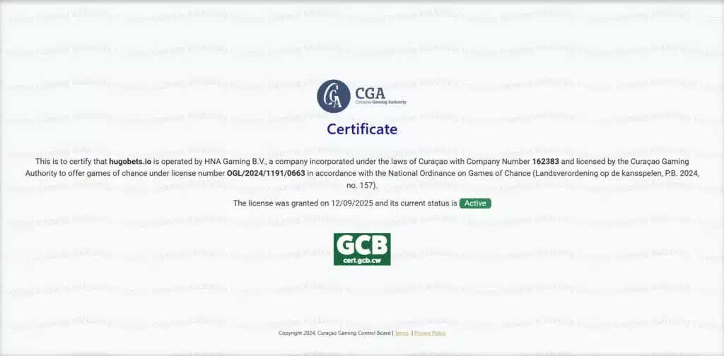 Licence de jeu Hugo Bets