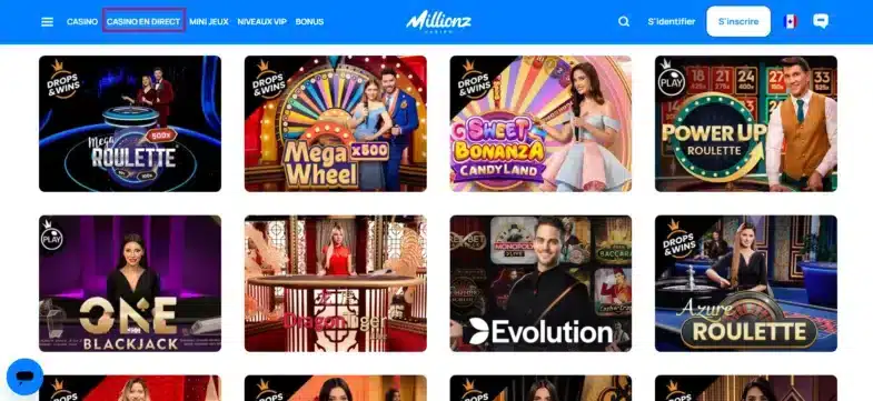 Le casino en direct sur Millionz