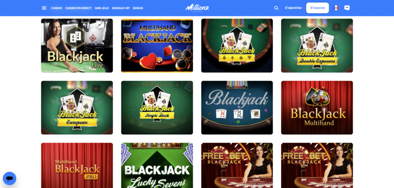 Blackjack sur Millionz