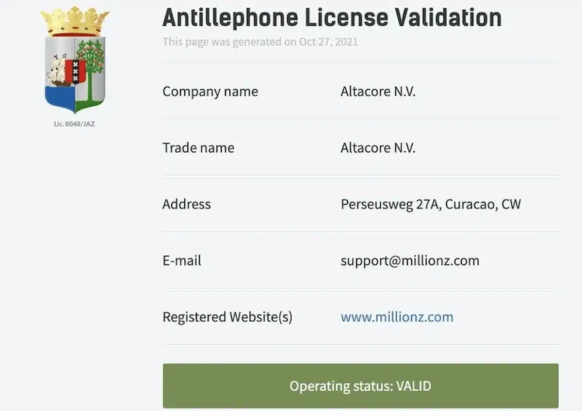 casino millionz licence de jeu casino millionz licence