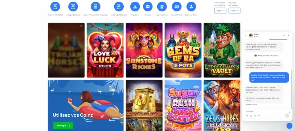 Live casino sur Millionz