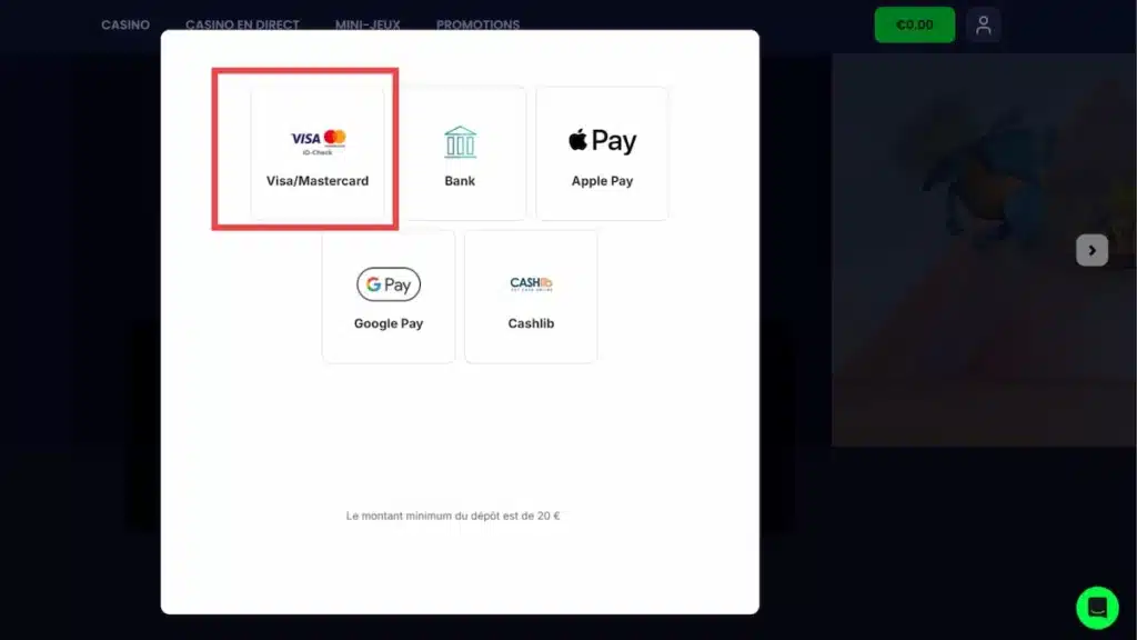 Dépôt Carte bancaire