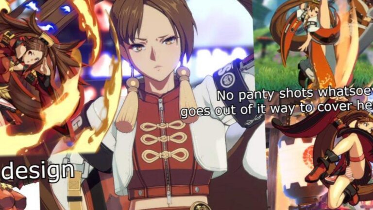Jam Kuradoberi en action dans Guilty Gear Strive version 2.0 sur le stage rooftop nostalgique