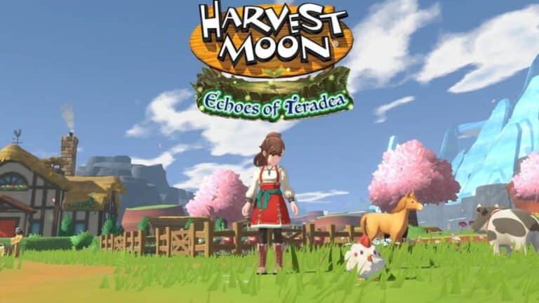 Visuel d'annonce de Harvest Moon: Echoes of Teradea avec ferme et villages multiples