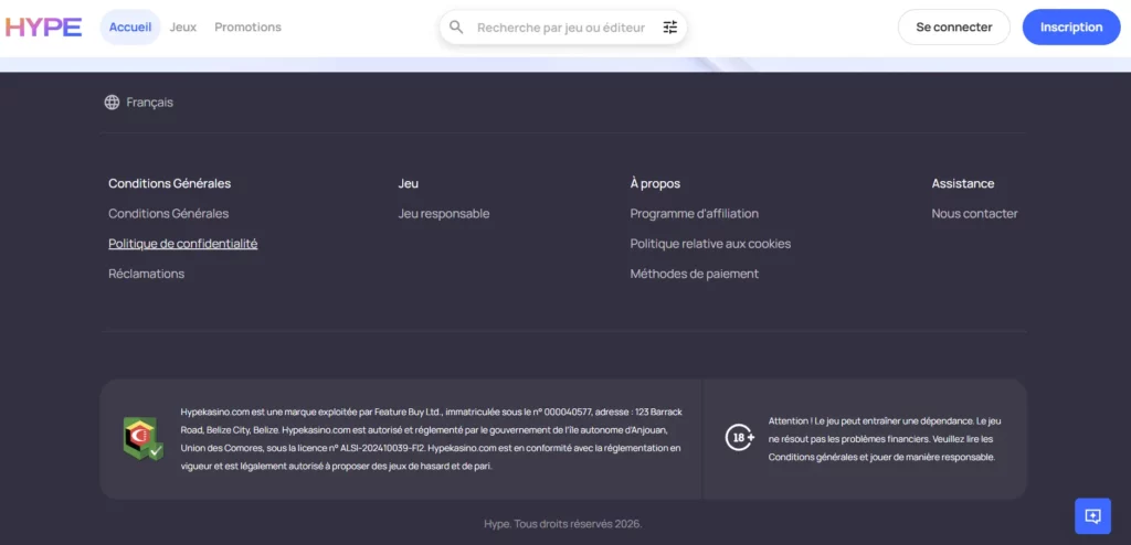 Licence de jeu Anjouan Hypekasino