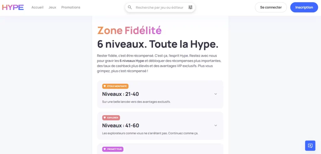 Programme VIP système de fidélité sur Hypekasino nouveau casino en ligne