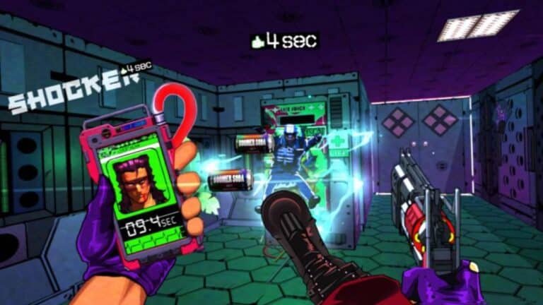 Capture d'ecran du FPS roguelite Mullet MadJack avec son esthetique anime cyberpunk sur Nintendo Switch