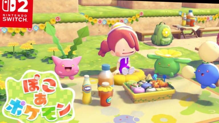 Capture d'ecran de Pokemon Pokopia sur Nintendo Switch 2 montrant un village cozy en construction