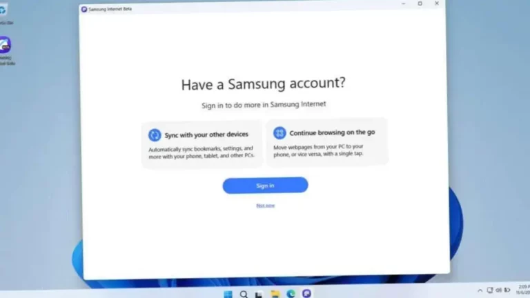 Interface du navigateur Samsung Internet sur Windows lors de son lancement stable en mars 2026