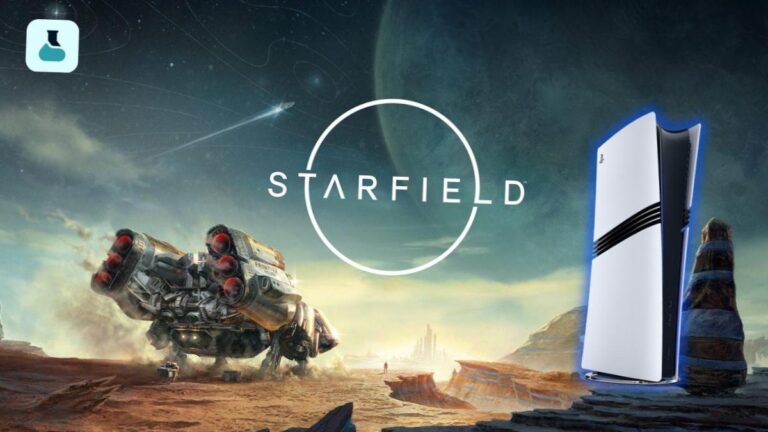 Visuel promotionnel de Starfield sur PlayStation 5 avec le logo PS5 et la date de sortie du 7 avril 2026