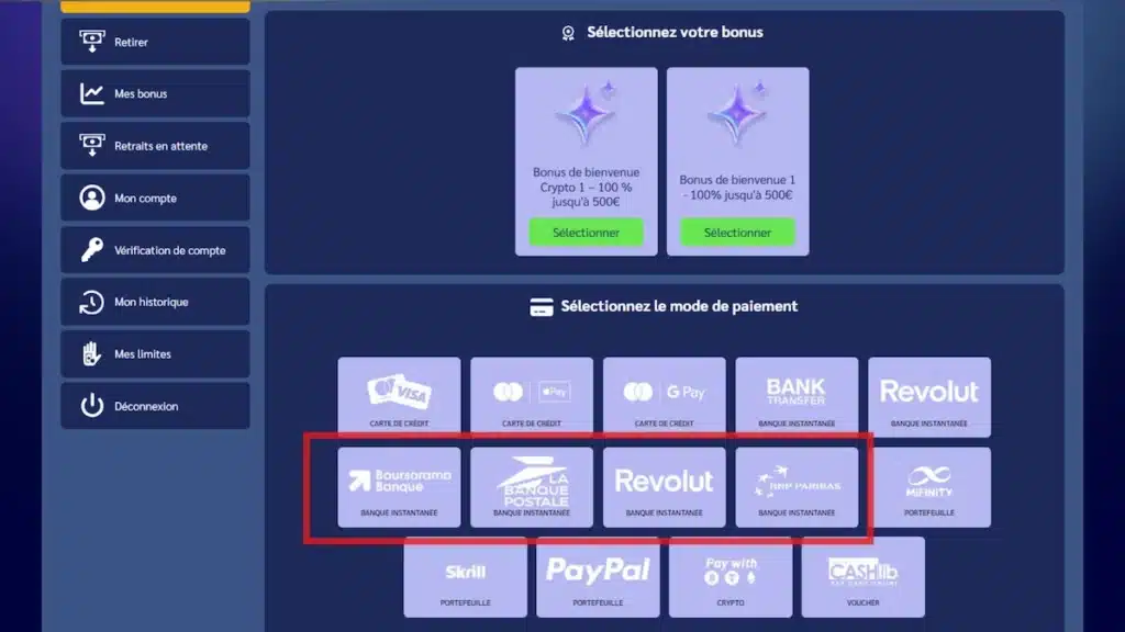 Dépôt Virement bancaire