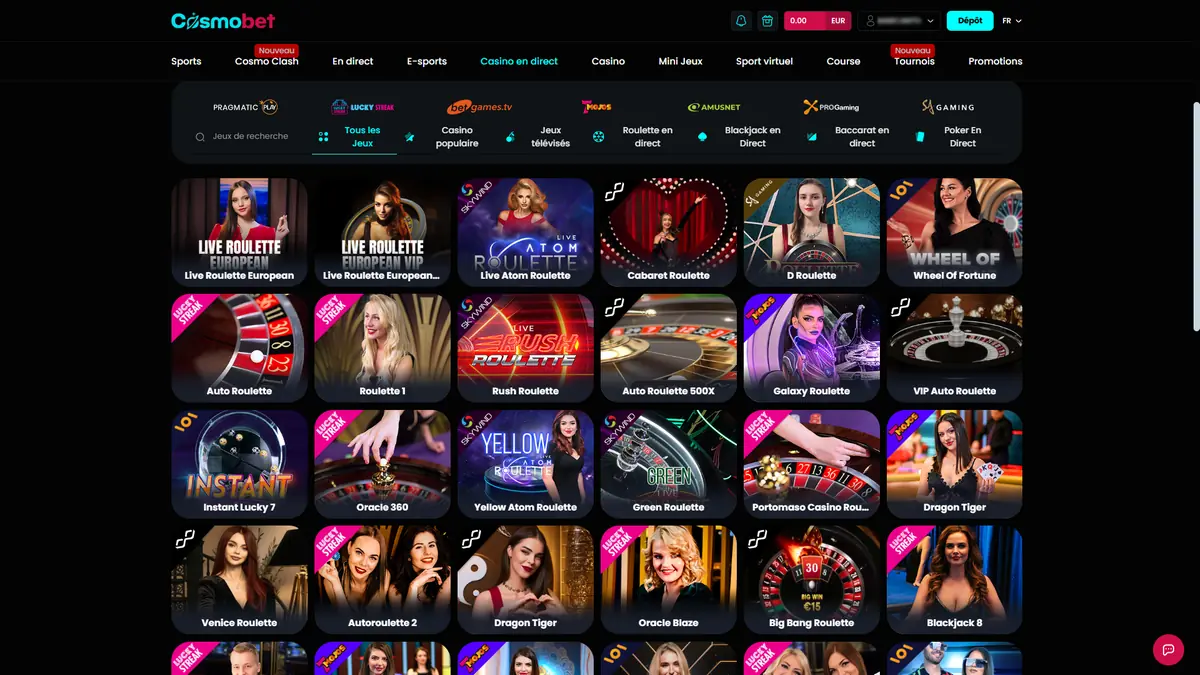 live casino sur cosmobet