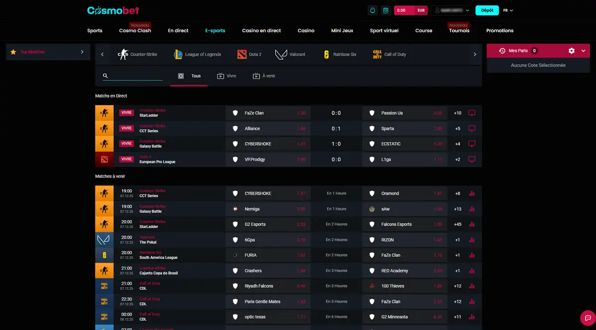 esport sur cosmobet