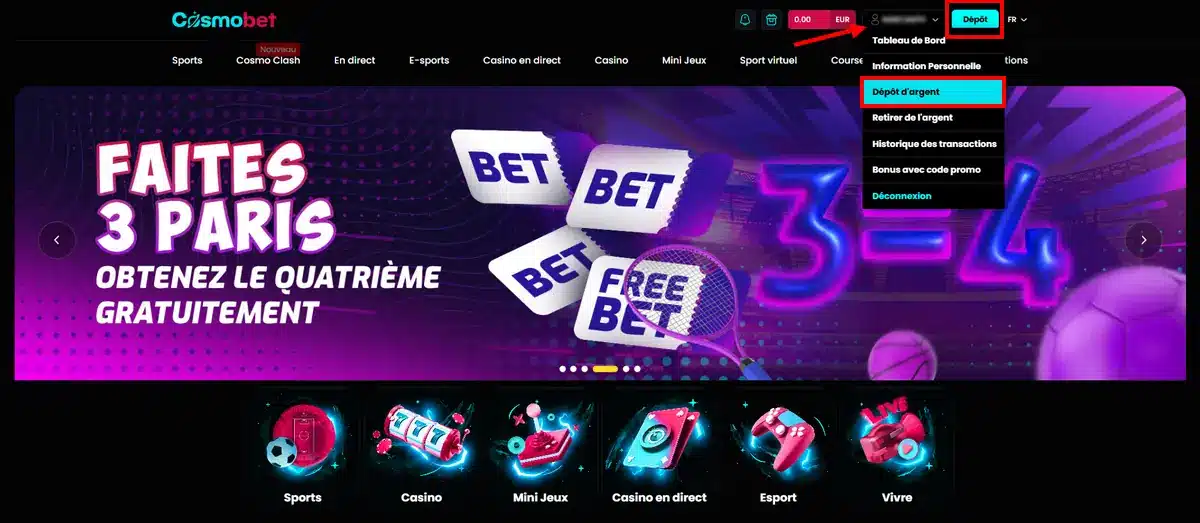accès aux dépôts sur cosmobet