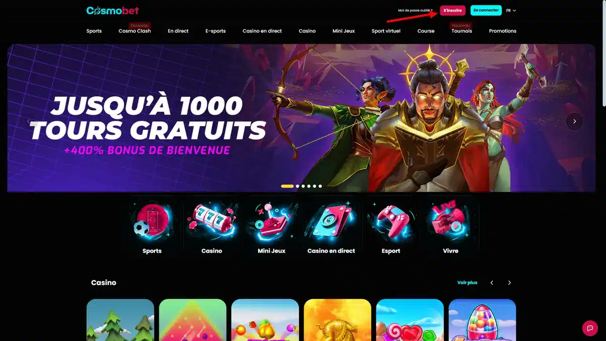 inscription sur cosmobet 1