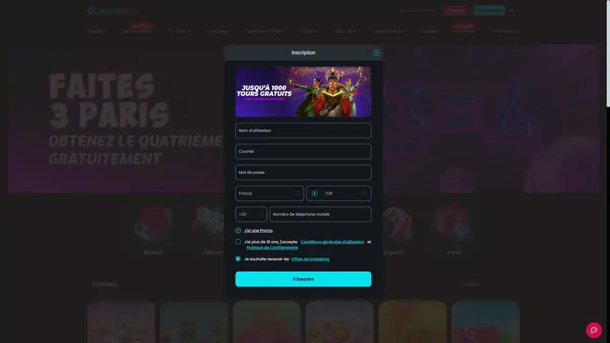 inscription sur cosmobet 2
