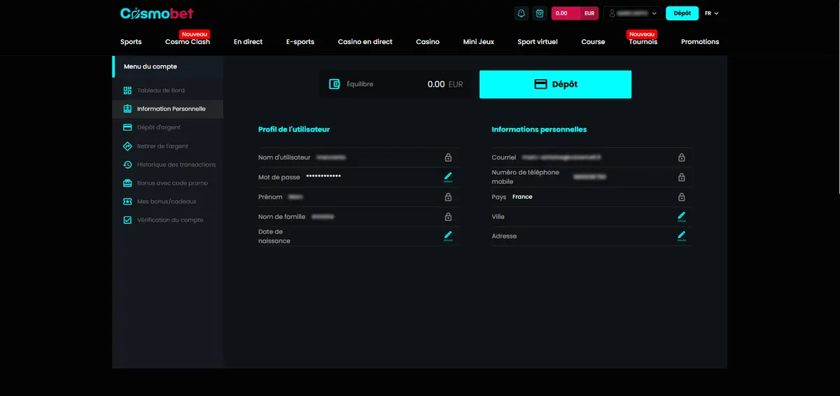 inscription sur cosmobet 4