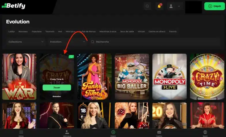 betify jeux en direct