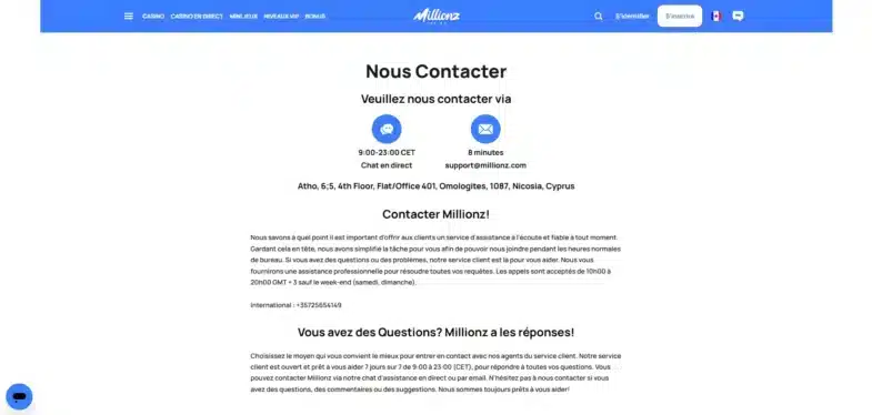 contact service client millionz