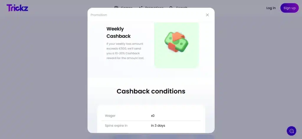 Cashback hebdomadaire sur Trickz