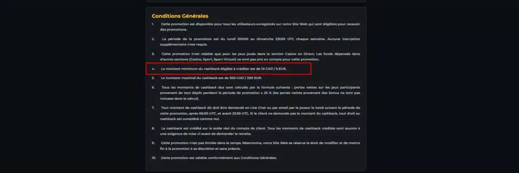 Vous devrez avoir un montant minimum pour un wager