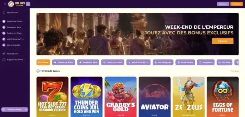 julius casino page d'accueil