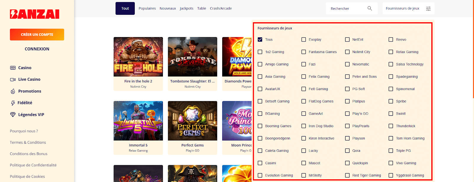 Banzai Casino : notre avis complet 8 Fournisseurs de jeux Banzai