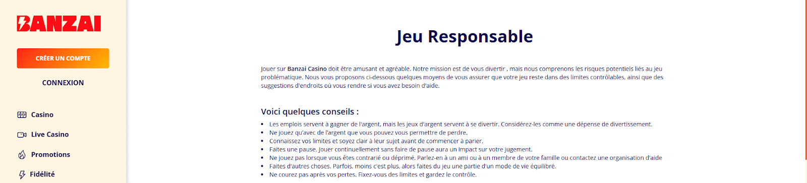 Banzai Casino : notre avis complet 18 Jeu responsable