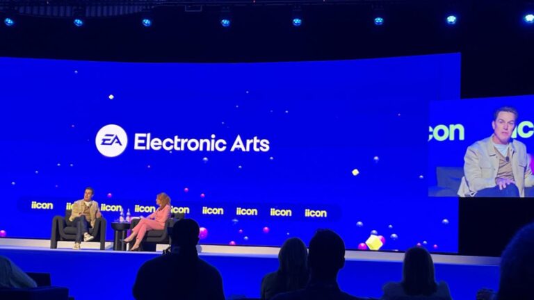 Andrew Wilson, PDG d'Electronic Arts, lors de sa conference sur l'IA a l'evenement iicon Las Vegas 2026