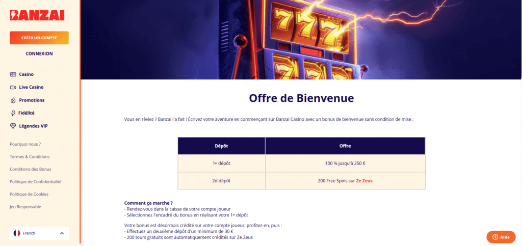 Banzai Casino : notre avis complet 1 Bonus de bienvenue Banzai Casino