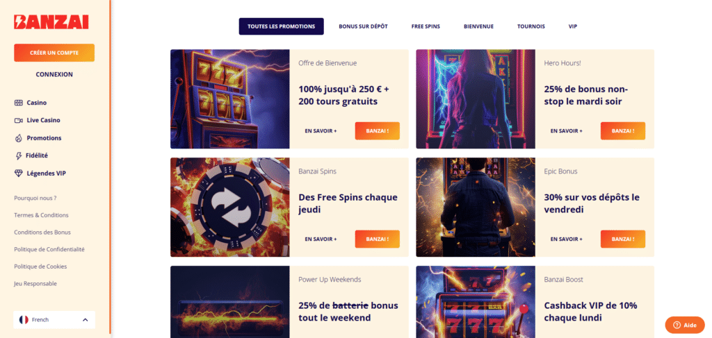 Banzai Casino : notre avis complet 2 Offres bonus et promotions Banzai