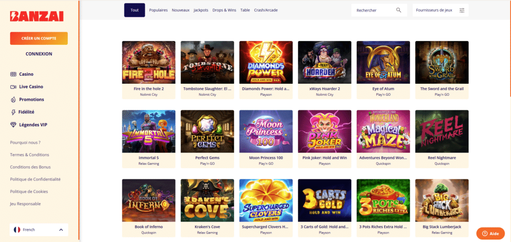 Banzai Casino : notre avis complet 3 Jeux sur Banzai