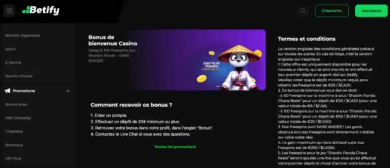 Betify 100 free spins bonus de bienvenue casino en ligne récent