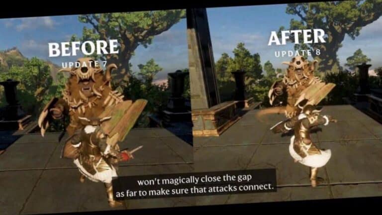 Capture d'ecran du nouveau systeme de combat d'Enshrouded avec attaques chargees dans l'Update 8