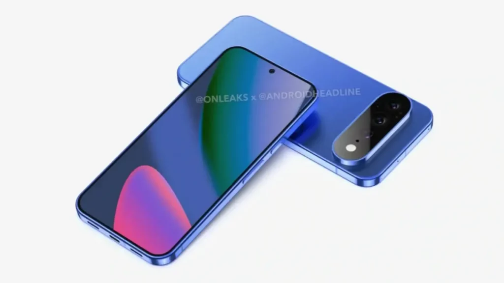 Rendu du Google Pixel 11 avec la fonction Pixel Glow illuminant le dos du smartphone