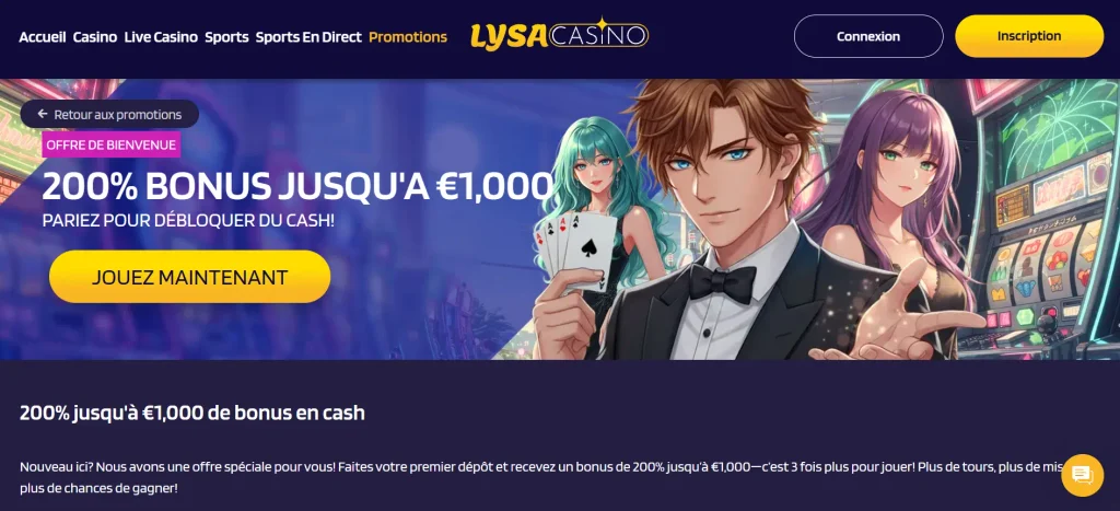 Bonus de bienvenue Lysa Casino bonus 200%