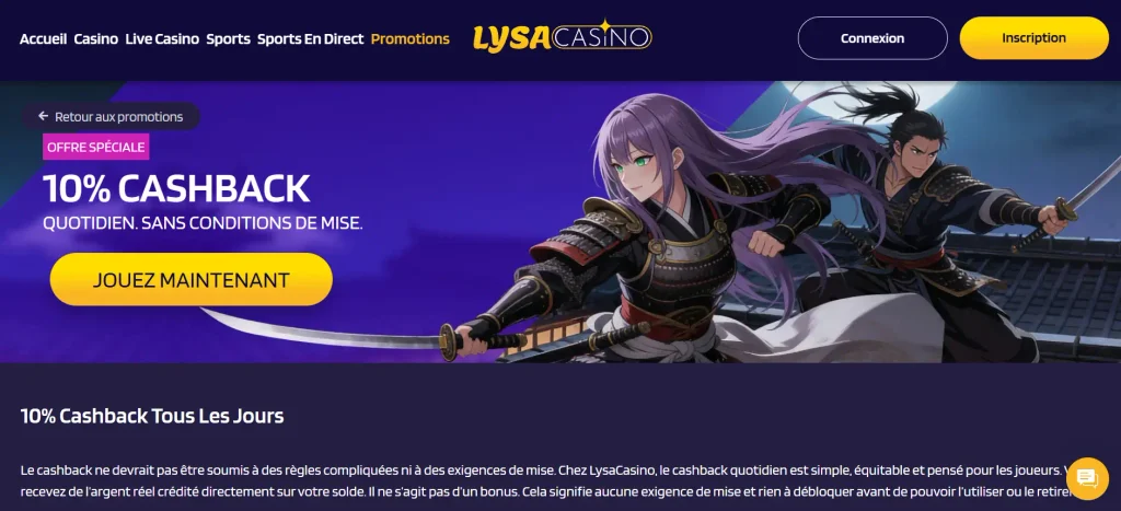 Cashback bonus Lysa Casino