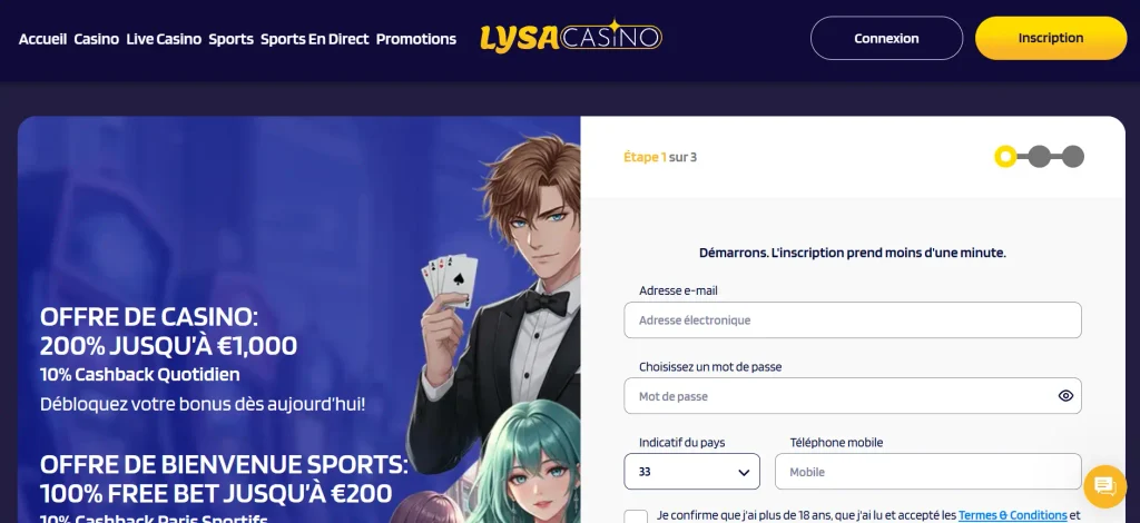 Inscription rapide Lysa Casino