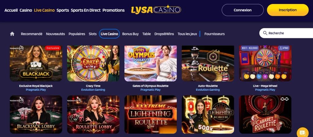 Jeux en direct Live Casino Lysa Casino