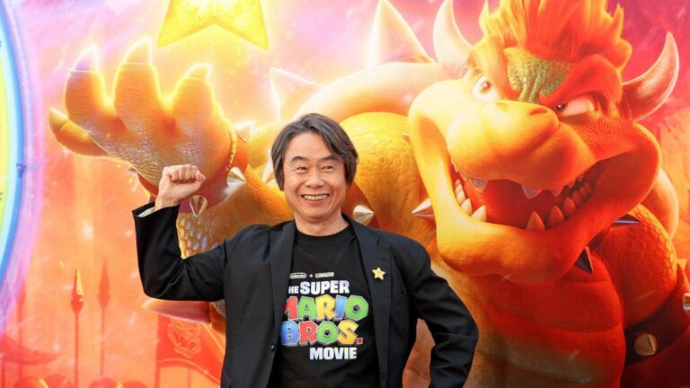 Shigeru Miyamoto et la Princesse Peach lors de l'annonce officielle de l'integration canon en avril 2026