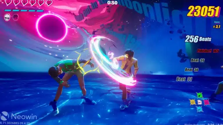 Capture d'ecran de Dead as Disco montrant Charlie Disco en combat rythmique synchronise a la musique